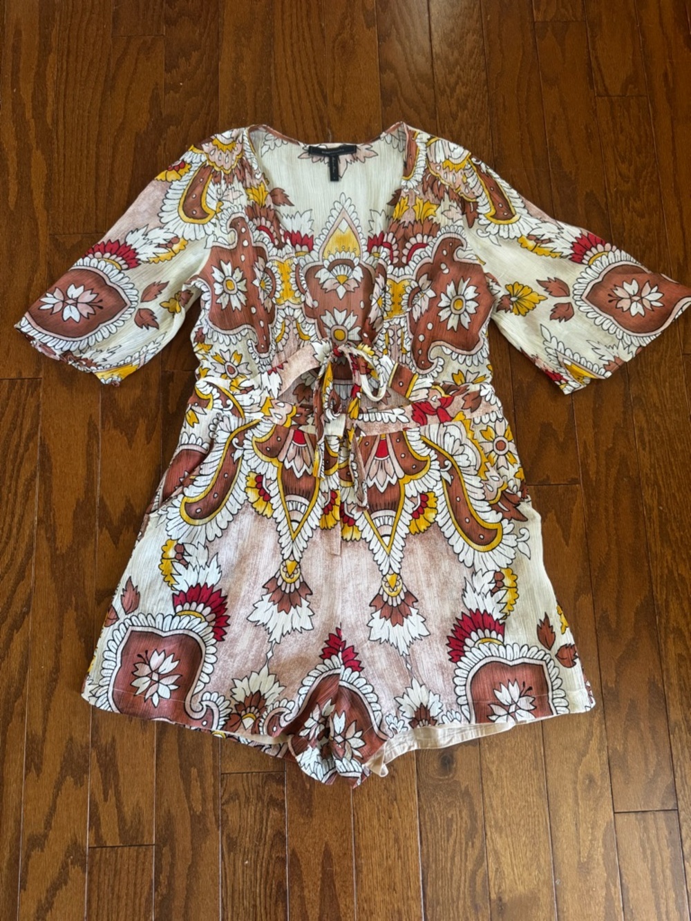 BCBGMaxAzria Cream Floral Paisley Print Top with Rust & Mustard Accents